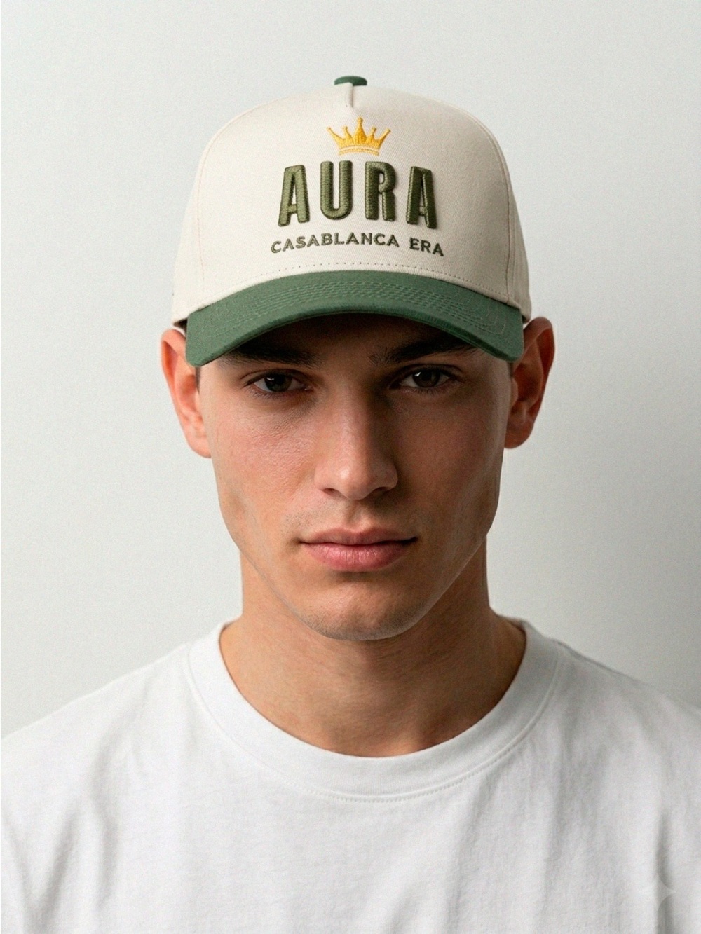Casablanca Era SnapBack Aura Hat  - Cream and Green Cap